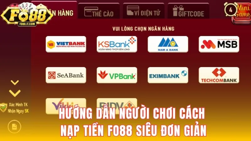 Hướng dẫn người chơi cách nạp tiền FO88 siêu đơn giản