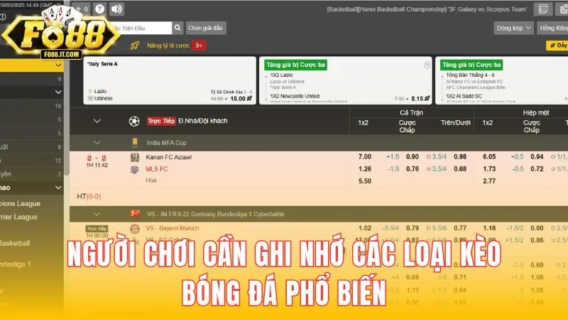 Người chơi cần ghi nhớ các loại kèo bóng đá phổ biến